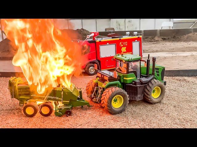 MEGA TRACTORS AND RC TRUCKS, JOHN DEERE HAY BALER ON FIRE!