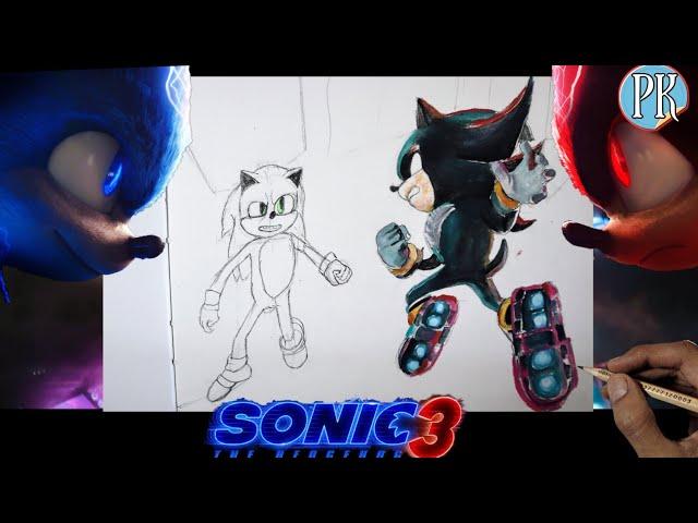 How to draw Shadow vs Sonic from Sonic the heghog 3