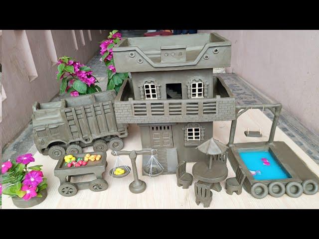 Building A modern house with Swimming pool & truck | how to make miniature clay house| polymer clay