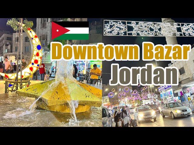 [4K] Downtown Bazar Night Amman City Walking Tour | A Night View In Jordan 