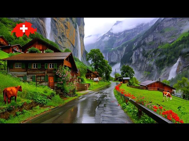 Rainy Day in SWITZERLAND ️ Grindelwald  4K Most Beautiful Villages. Walking in the Rain