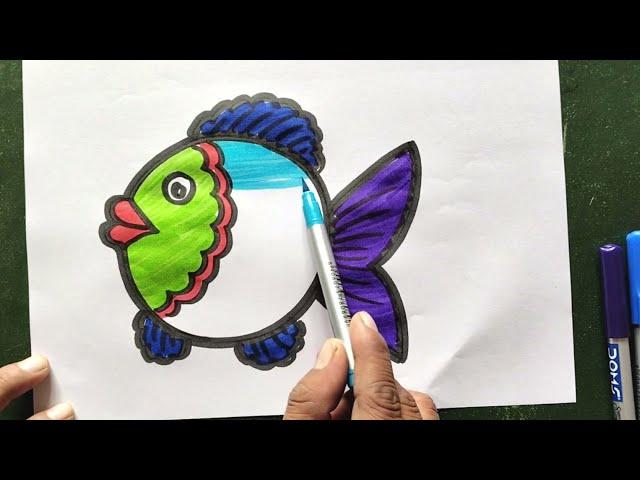 Fish Drawing and coloring for kids step by step | how to draw cute fish for kids