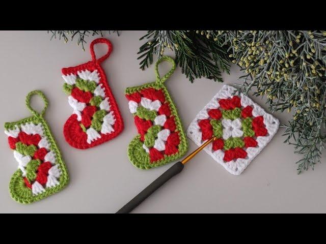 10 Minute Easiest & Cute Crochet Granny Square Christmas Stockings Hack