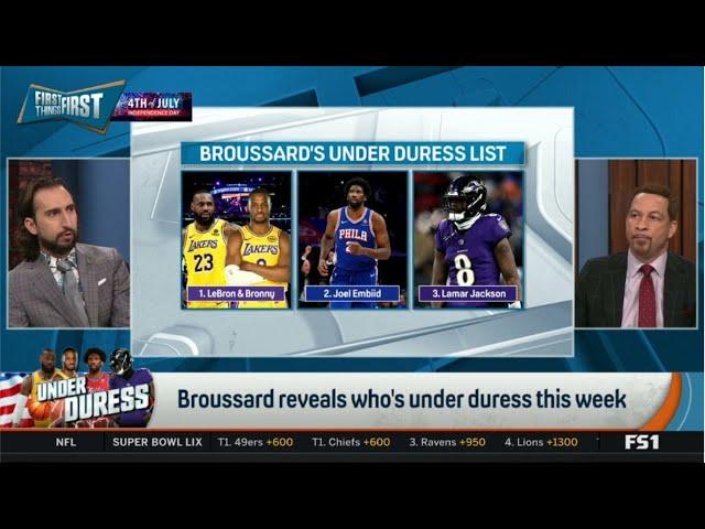 FIRST THINGS FIRST | Nick breaks down Broussard's under-duress List: 1 LeBron & Bronny; 2 Embiid;...