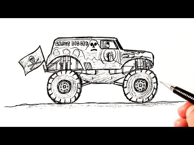 How to draw a Monster Truck Grave Digger