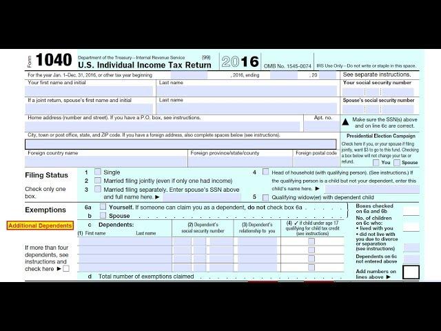 How to fill out a self-calculating Form 1040 Individual Income Tax Return