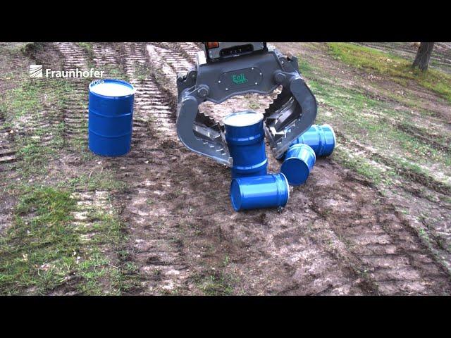 Autonomous Excavator Salvages Barrels