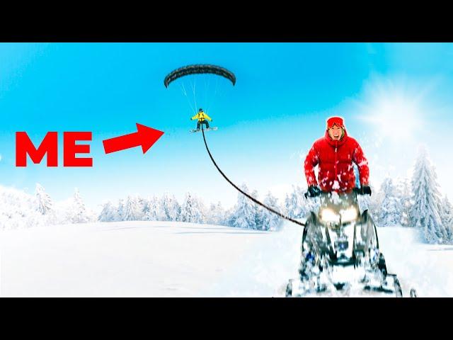 World’s First SNOWMOBILE Parasailing