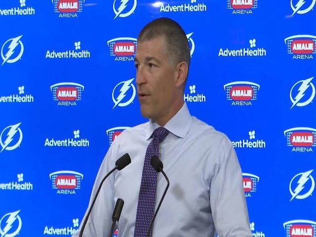 the general manager of the Tampa Bay Lightning, Julien BriseBois, on the dented Stanley Cup