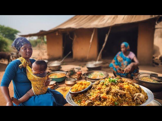 These African Village Family Cooks The Most Delicious Organic Rural Food For Lunch  | Mutton Biryani