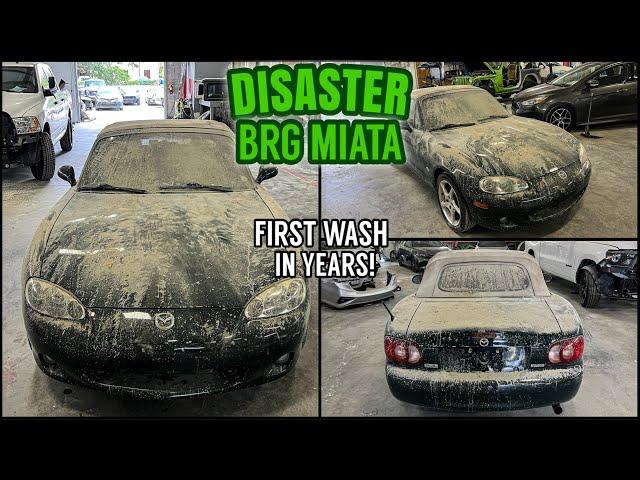 Disaster Body Shop Find | Extremely Dirty Miata | First Wash In Years | Car Detailing Restoration!