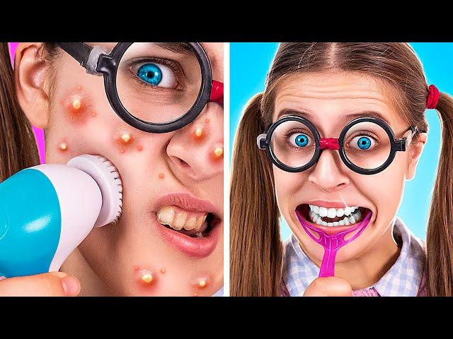 From Nerd to Popular! / Extreme Makeover with Beauty Hacks