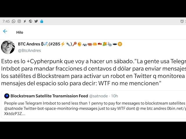 Enviando mensajes al satélite Blockstream con Telegram lntxbot