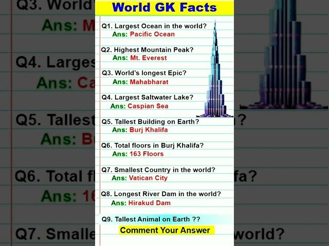 Tallest Building on Earth  | Highest Mountain Peak | #shorts #knowledge #gk #burjkhalifa #facts