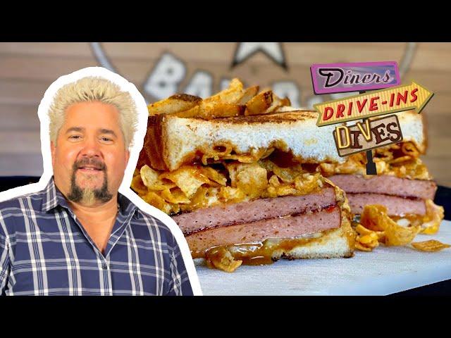 Guy Fieri Makes Smoked Bologna Sandwich | Diners, Drive-ins and Dives with Guy Fieri | Food Network