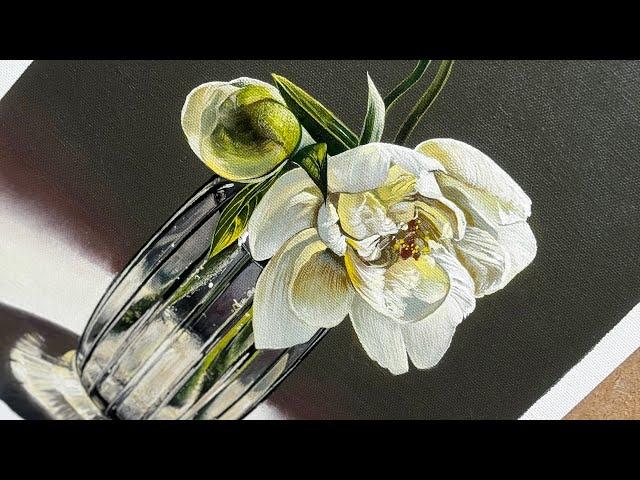 Oil Painting in process.. How I paint Flower in Glass Vase. Still life Painting. Realism