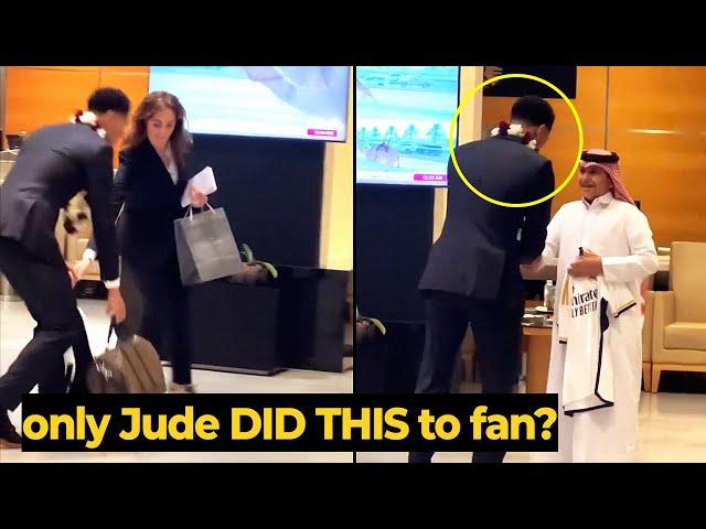 Jude Bellingham classy gesture as he stops his walk for young fan after Madrid squad arrived in Doha