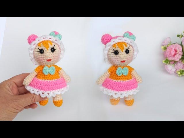 Very cute  Crocheted Doll in a cap  Little Amigurumi Baby Doll