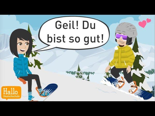 Deutsch lernen mit Dialogen | Sofia verliebt sich beim Skifahren. | Grammatik Konjunktiv 2