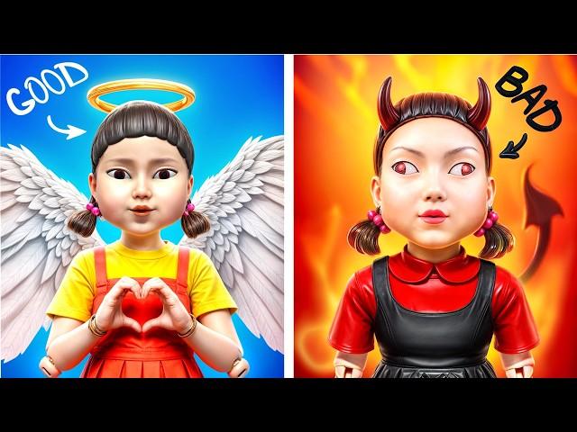 Хорошая Кукла Squid Game vs Плохая Кукла Squid Game в школе! Хорошая vs Плохая Учительница челлендж!