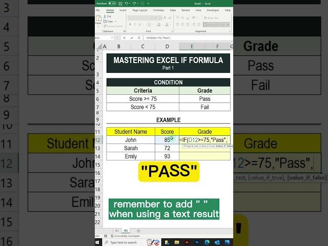 MASTERING EXCEL IF FORMULA  - Part 1 Grading System Example
