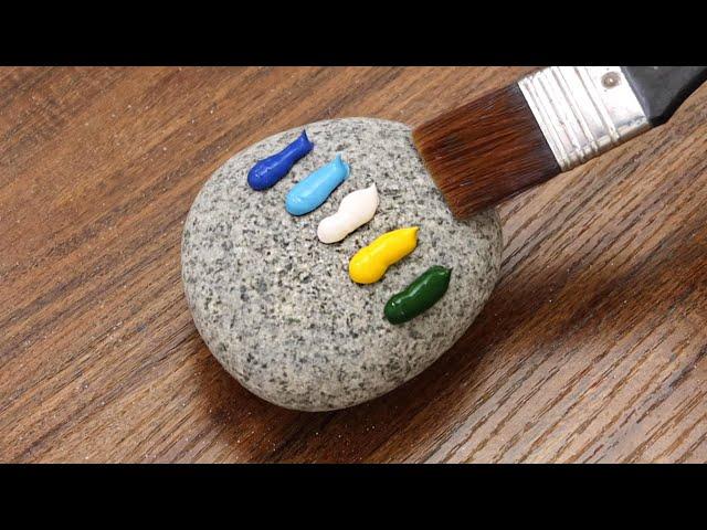 How To Acrylic Painting on Stone｜Lake scenery Painting Step by Step #837｜Painted Rocks｜Satisfying