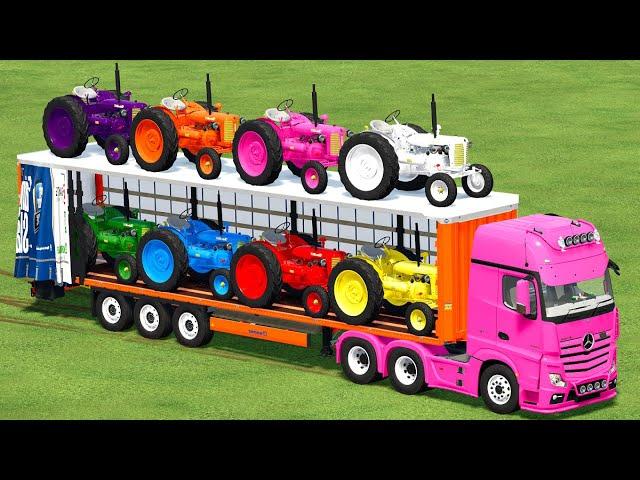 TRANSPORTING MINI COLORED TRACTORS WITH MERCEDES TRUCK  TO FARM HOUSE ! Farming Simulator 22