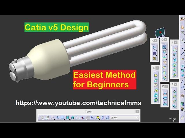 Catia V5 | Tutorial for Beginners | CFL Bulb Design | Wireframe GSD | Technical MMS Videos