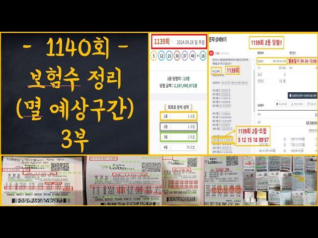 LOTTO 1139회 1등 2등 배출!! 1140회 멸예상 구간 및 보험수 정리 3부