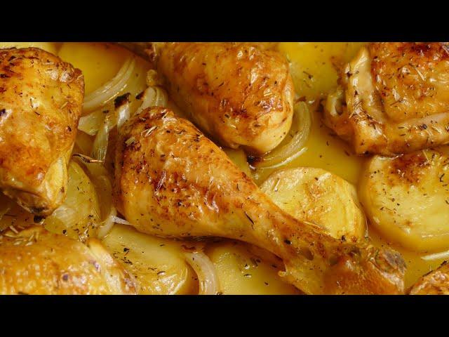 Baked chicken with beer, potatoes and onion - easy recipes