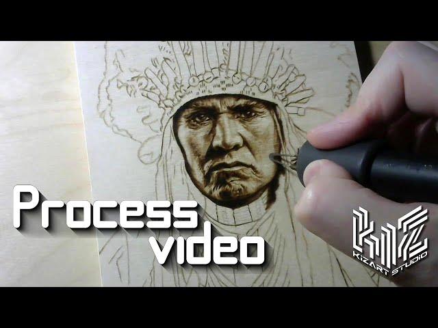 Drawing on wood: Native American - pyrography process video