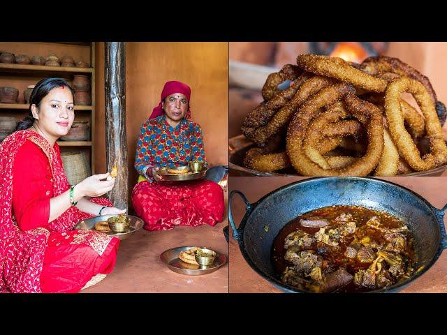 साउने संक्रान्ति स्पेशल, घरमा सेलरोटी र खसीको मासु बनाएर खाईयो | Selroti Recipe | Mutton recipe