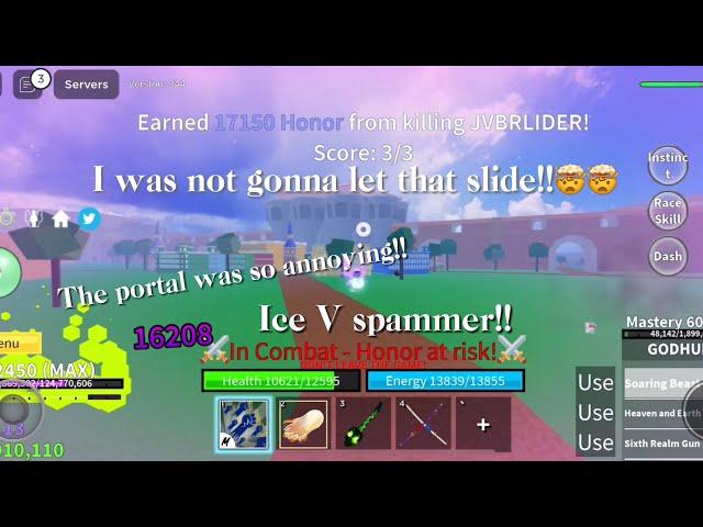 PVP against 25m ice user And TOXIC portal spammer.. (Blox Fruits)