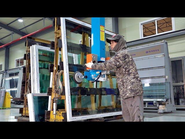 Double Glazed Windows Manufacturing Process. Sliding Window Mass Production Factory