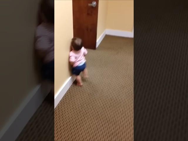 Baby runs into wall learning to walk