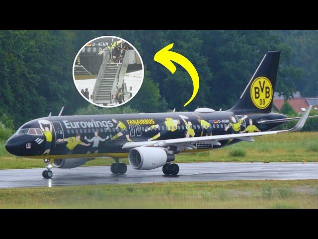 Borussia Dortmund Team Arrives at Bodensee Airport Eurowings A320 4K Waterspay Action Planespotting