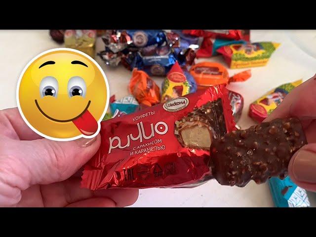 ASMR    Unpacking various sweets. The rustling of shiny wrappers.