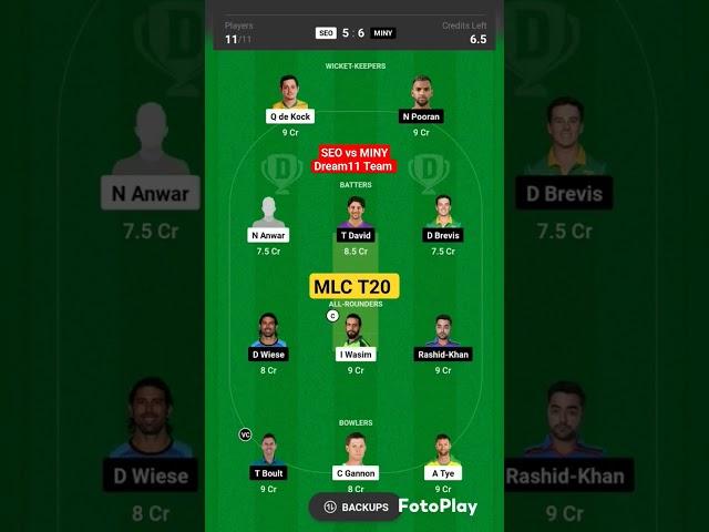 SEO vs MINY dream11 prediction ll seo vs miny dream11 team ll MLC T20 match