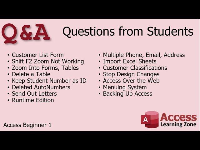 Microsoft Access Beginner 1, Lesson 14: Questions & Answers from Students