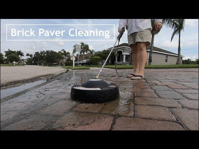 Pressure Washing Brick Paver Driveway Using A Surface Cleaning Attachment