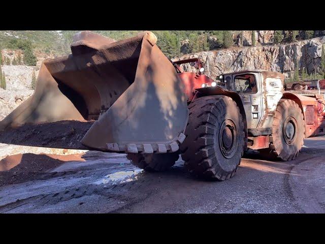 Sandvik LH517 Underground Wheel Loader Loading Atlas Copco 436B Dumper - Interkat SA