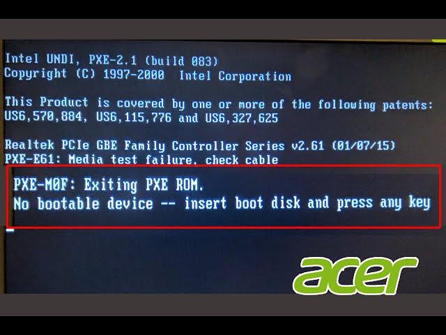 #Acer #No bootable device  -- insert boot disk and press any key || Notebook / Laptop Acer