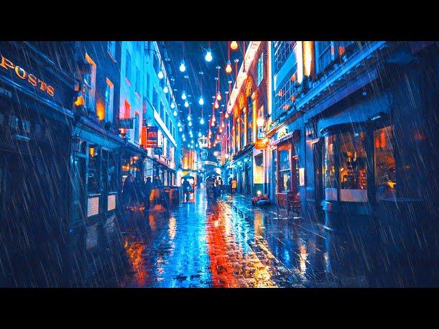 London Rain Walk at Night | Dark West End City Streets | 4K Ambience