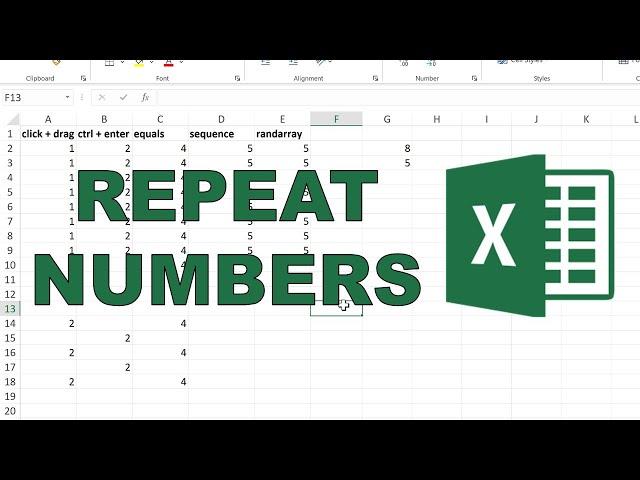 How to repeat the same number multiple times in excel