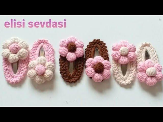 PUF ÇİÇEKLİ ÖRGÜ SAÇ TOKASI/ CROCHET DAİSY HAIR CLIPS/PAPATYALI ÖRGÜ TOKA