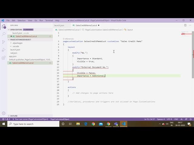 Use of PageCustomization Object in AL Using Visual Studio Code | D365 Business Central