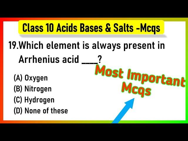 acids bases and salts class 10 mcq | Acids Bases and Salts MCQ| Class 10 Science Chapter 2