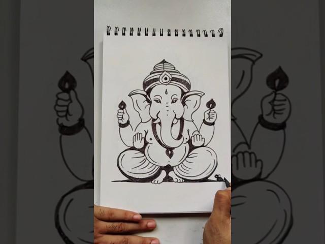 Quick simple and easy drawing of Ganpati Bappa using black sketch/Ganesha drawing for beginners