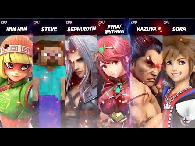 SSBU: Min Min vs Steve vs Sephiroth vs Pyra/Mythra vs Kazuya vs Sora