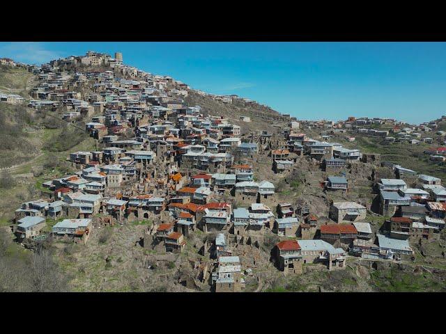 The happy life of a young couple high in the mountains of Dagestan. The village of Kubachi. Russia